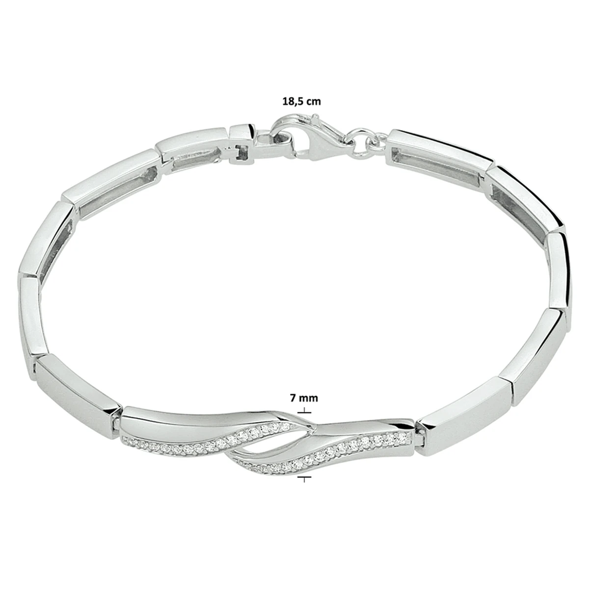 armband zirkonia 7 mm 18,5 cm zilver gerhodineerd