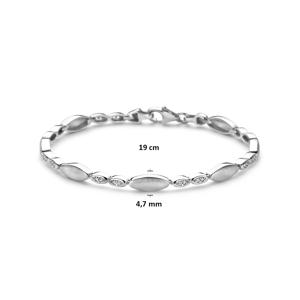 armband zirkonia poli/mat 4,7 mm 19 cm zilver gerhodineerd