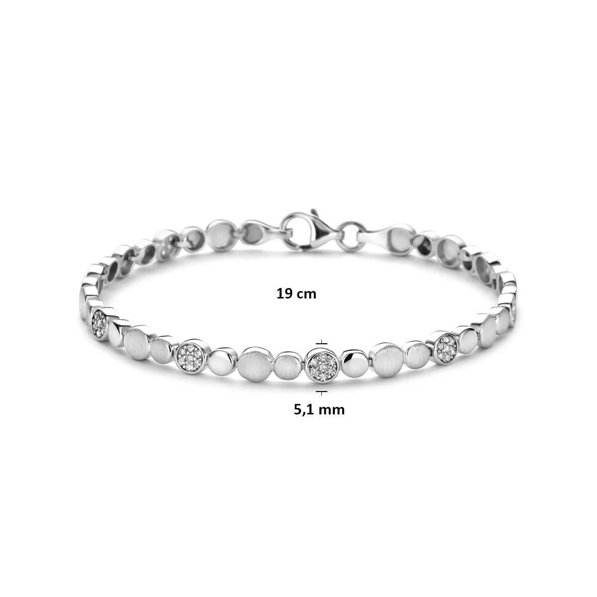 armband zirkonia poli/mat 5,1 mm 19 cm zilver gerhodineerd