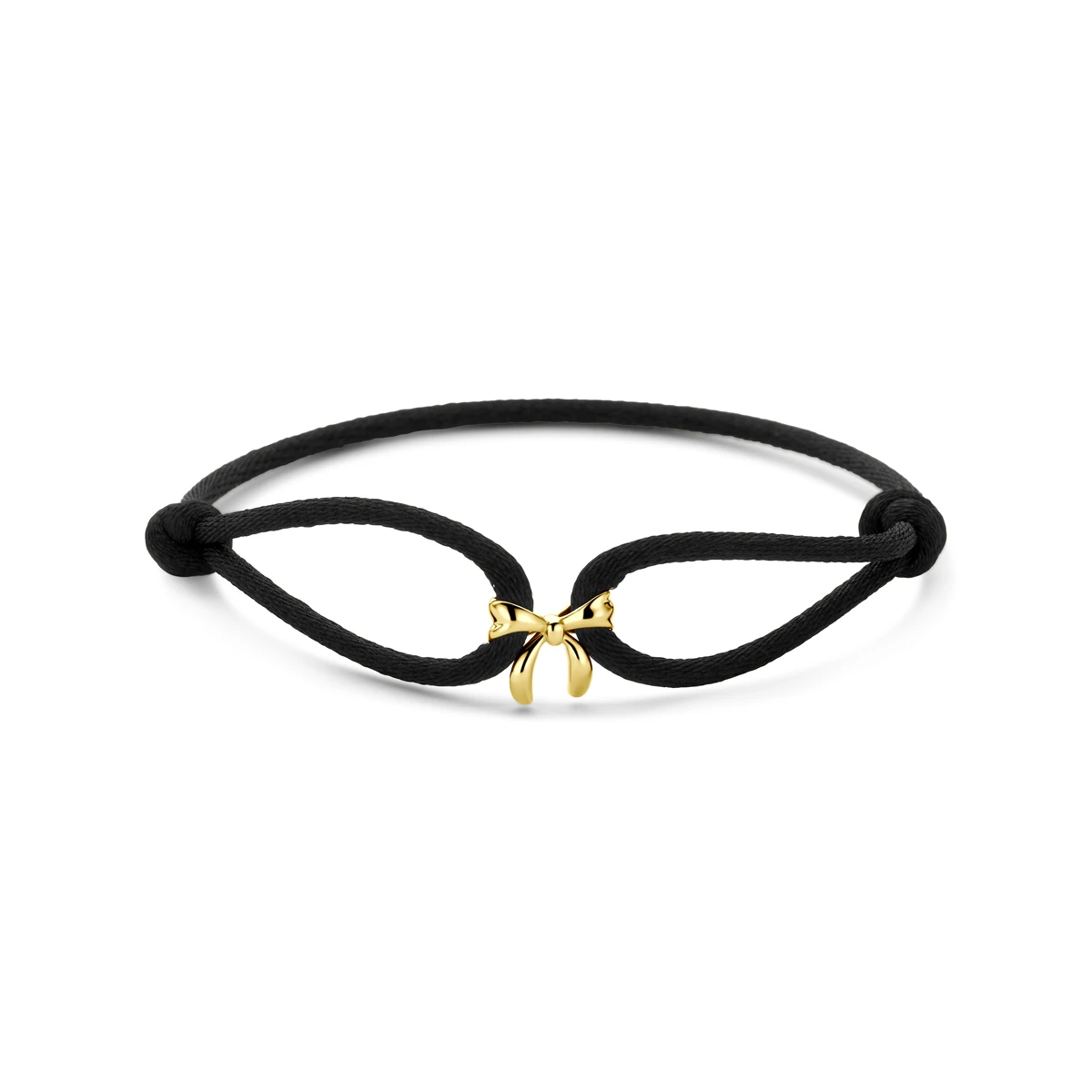 armband satijn zwart strik 13 - 26 cm 14K goud met rubber/nylon/leer