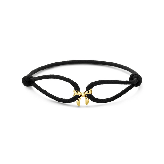 armband satijn zwart strik 13 - 26 cm 14K goud met rubber/nylon/leer
