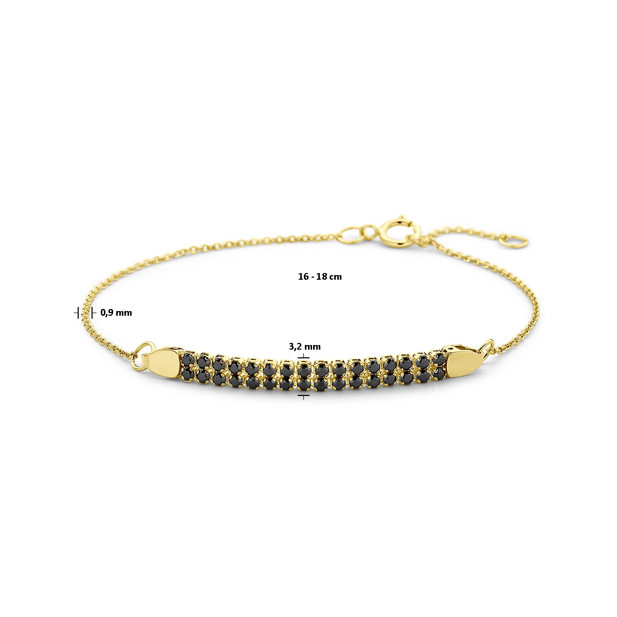 armband zwart spinel 16 - 18 cm 14K geelgoud