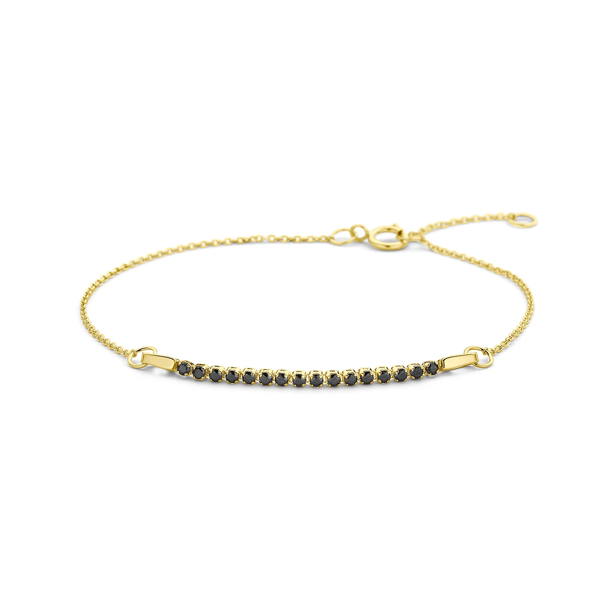 armband zwart spinel 16 - 18 cm 14K geelgoud