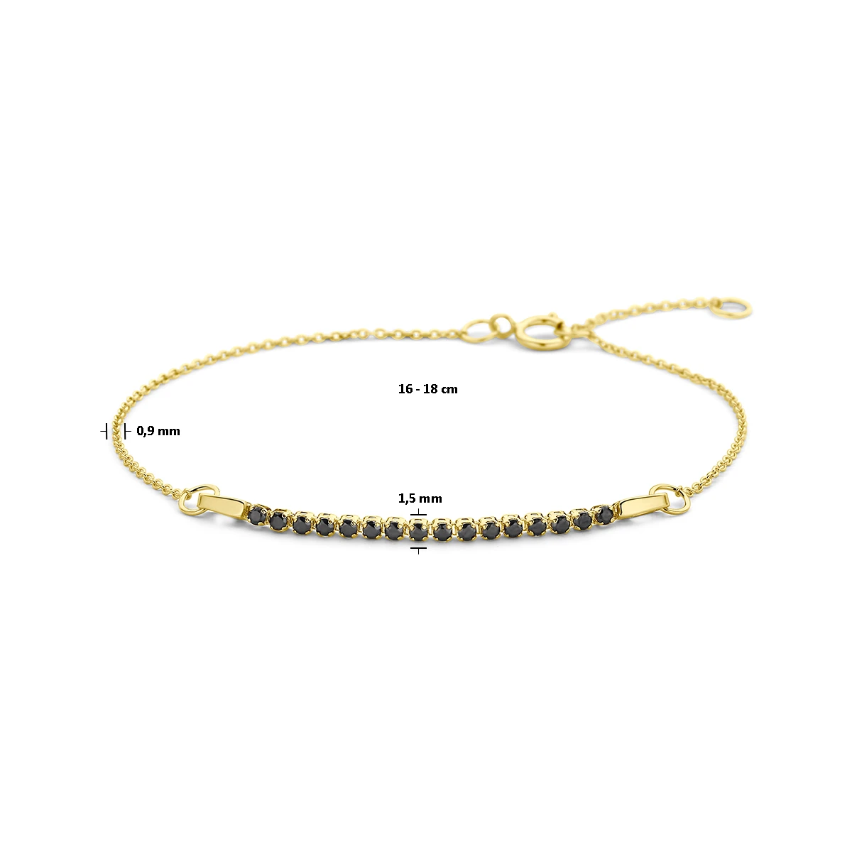 armband zwart spinel 16 - 18 cm 14K geelgoud