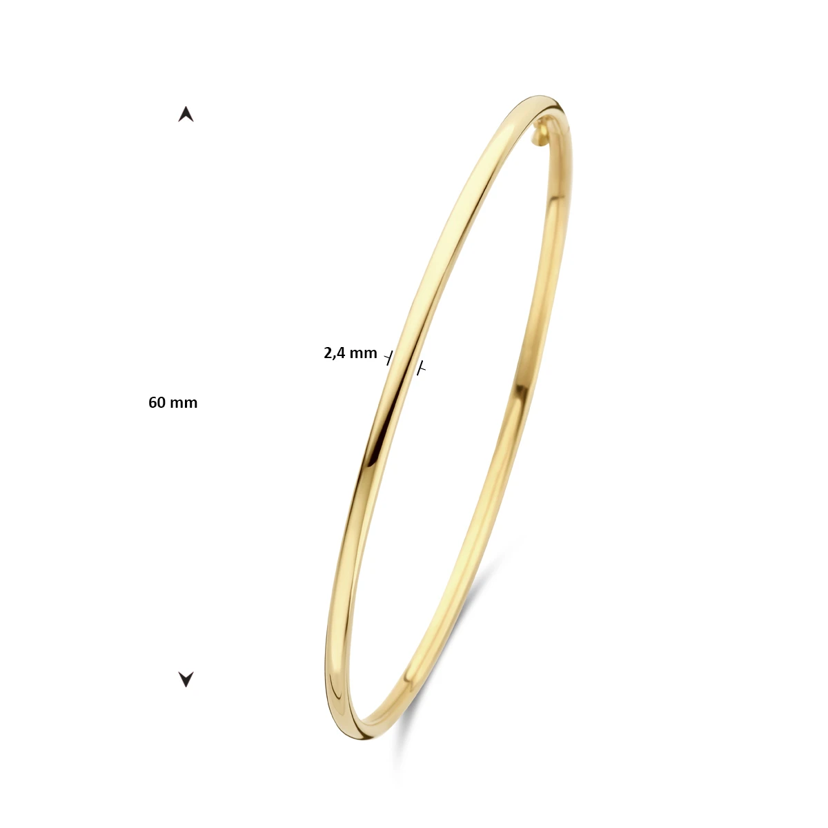 bangle dop ovale buis 2,4 mm 60 x 52 mm 14K geelgoud