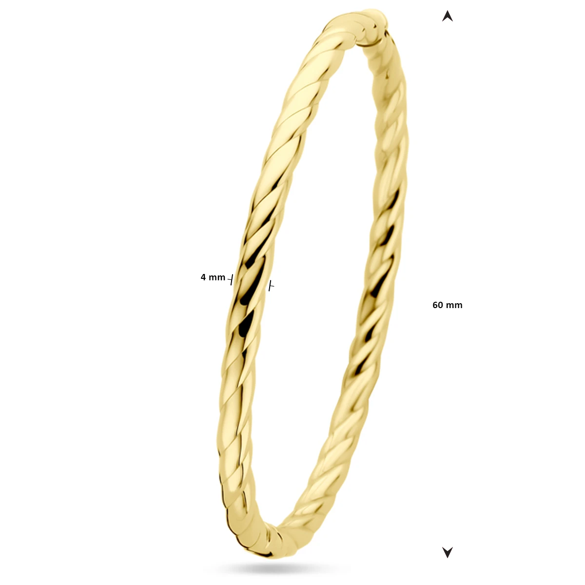 bangle scharnier buis gedraaid 4,0 x 60 mm 14K geelgoud