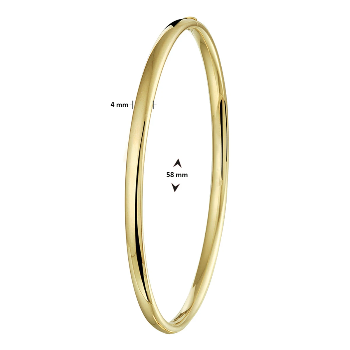 bangle scharnier ovale buis massief 4 x 58 mm silgold (geel met zilverkern)