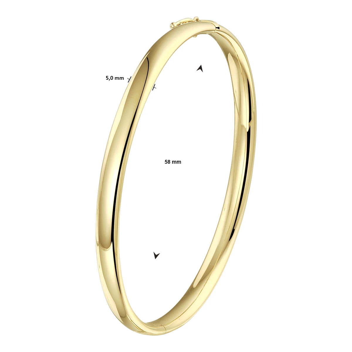 bangle scharnier ovale buis 5,0 mm 14K geelgoud