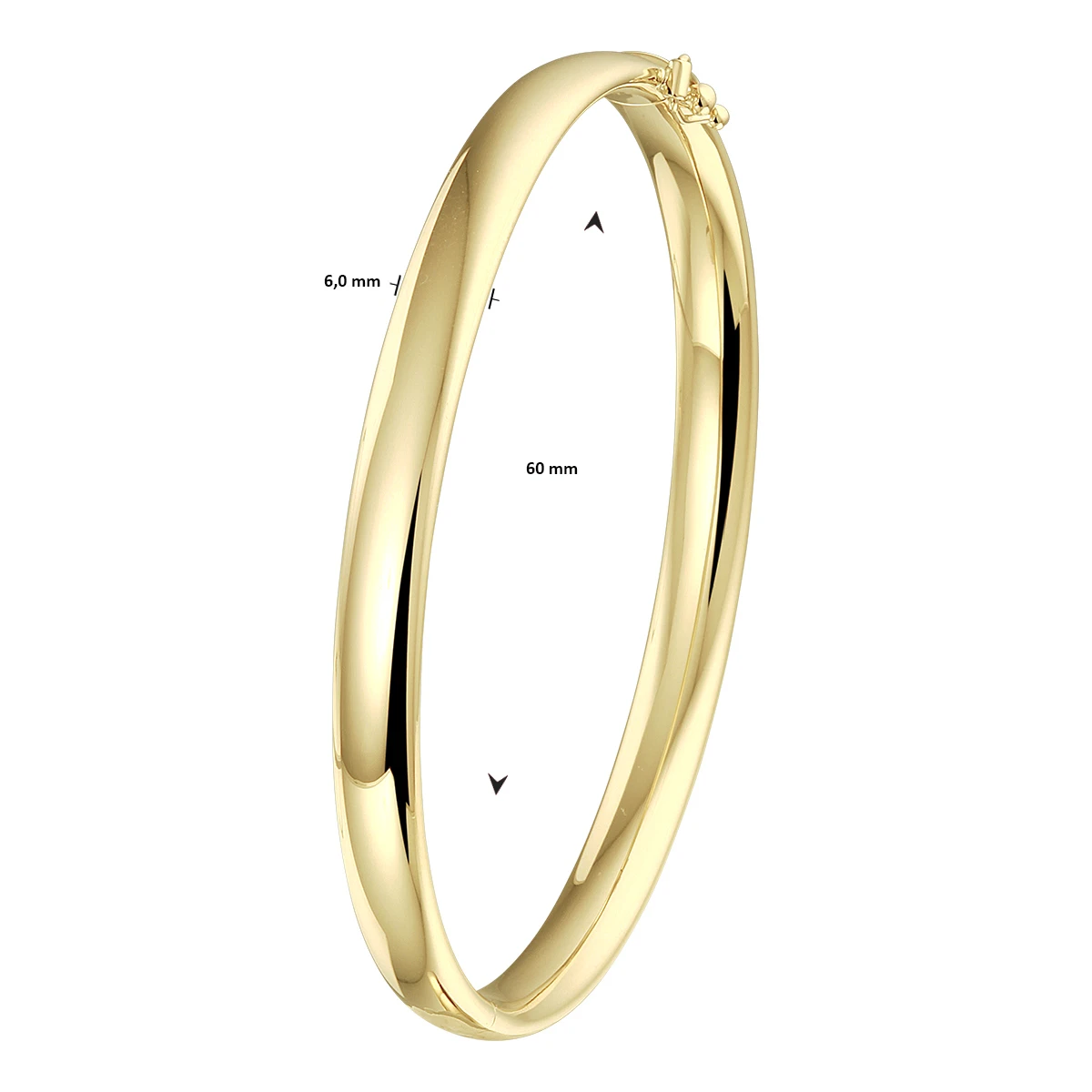 bangle scharnier ovale buis 6 x 60 mm 14K geelgoud