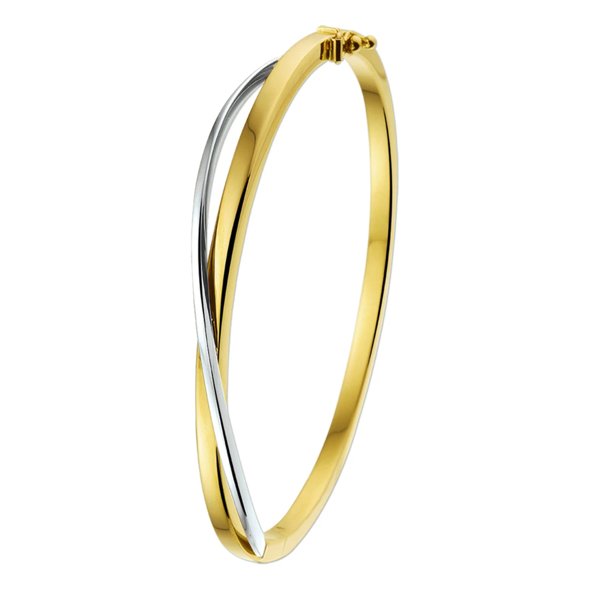 bangle scharnier vlakke buis 3 x 60 mm 14K bicolor goud geel/wit