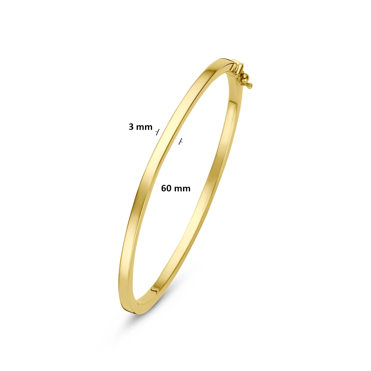 bangle scharnier vlakke buis 3 x 60 mm 14K geelgoud