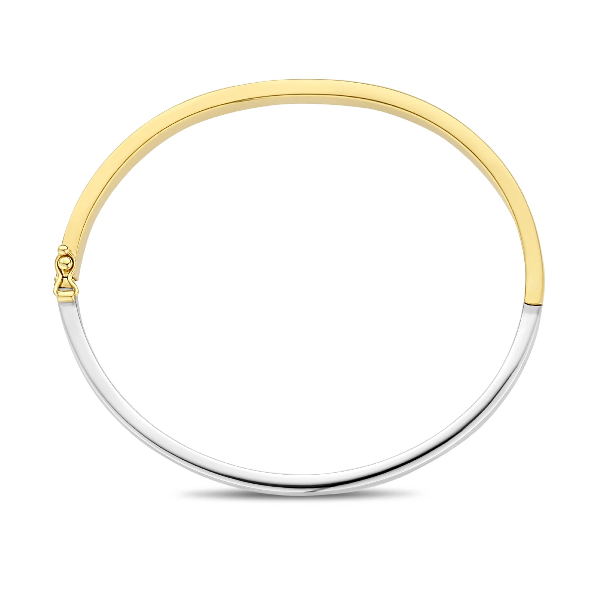 bangle scharnier vlakke buis 5 mm 14K bicolor goud geel/wit