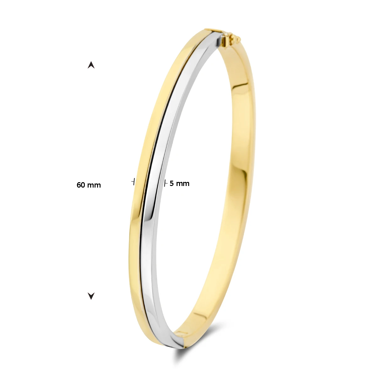 bangle scharnier vlakke buis 5 mm 14K bicolor goud geel/wit