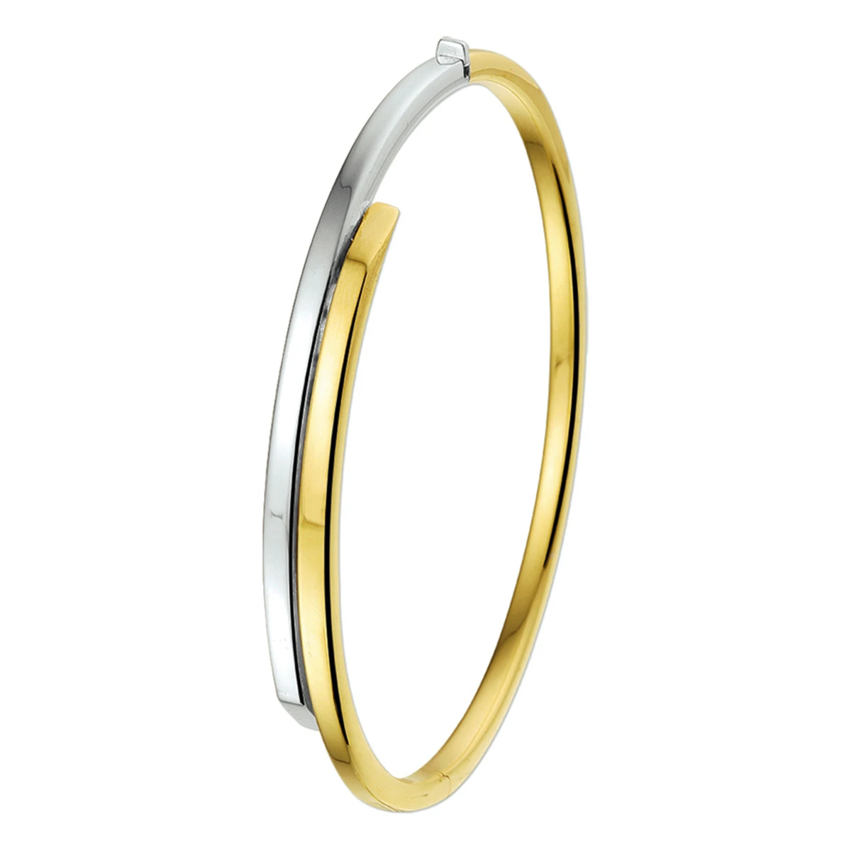 bangle scharnier vlakke buis 6 x 60 mm 14K bicolor goud geel/wit