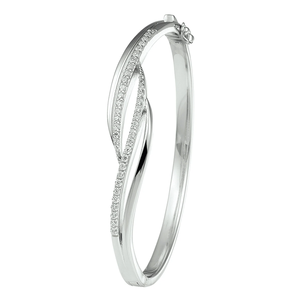 bangle scharnier zirkonia 11 x 60 mm zilver gerhodineerd