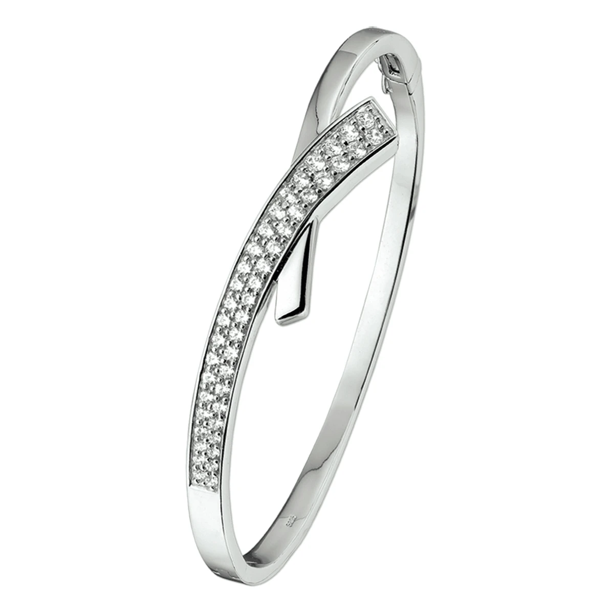 bangle scharnier zirkonia 12 x 60 mm zilver gerhodineerd