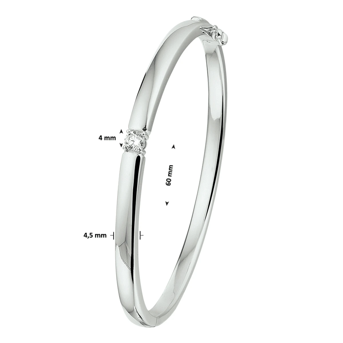 bangle scharnier zirkonia 4,5 x 60 mm zilver gerhodineerd