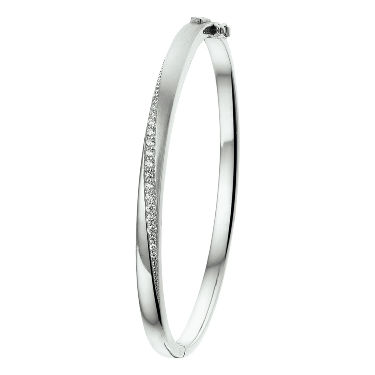 bangle scharnier zirkonia 4,5 x 60 mm zilver gerhodineerd