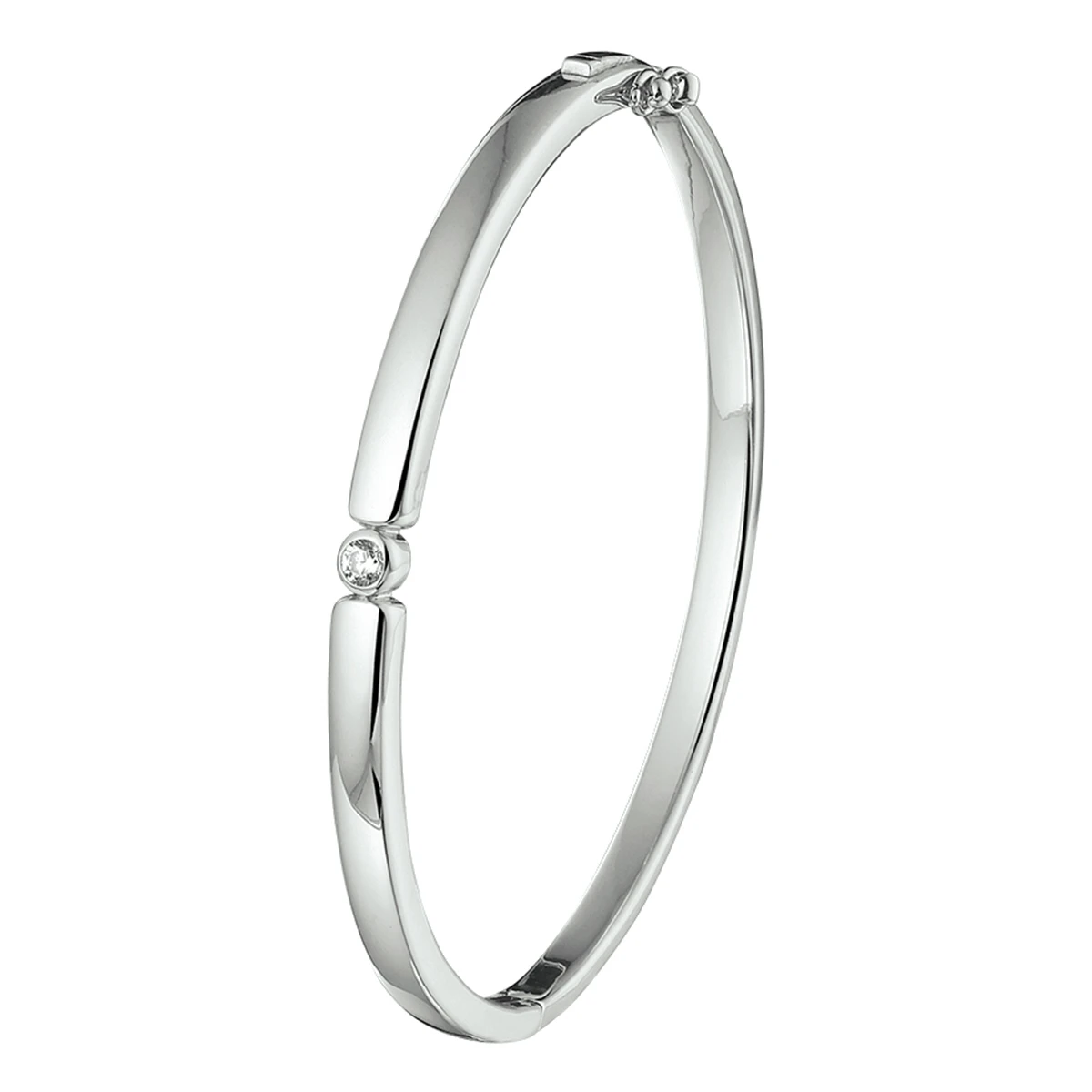 bangle scharnier zirkonia 4,5 x 60 mm zilver gerhodineerd
