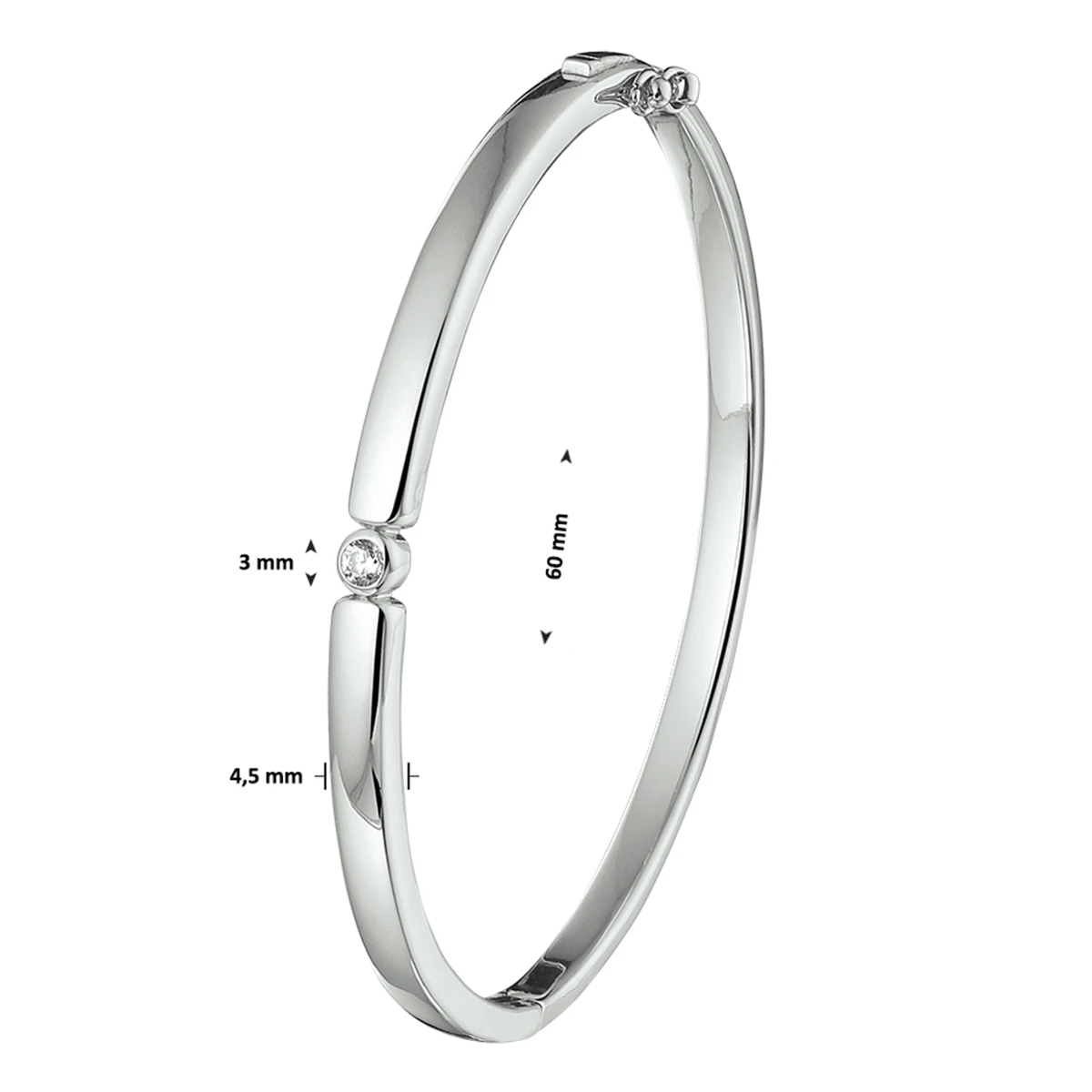 bangle scharnier zirkonia 4,5 x 60 mm zilver gerhodineerd