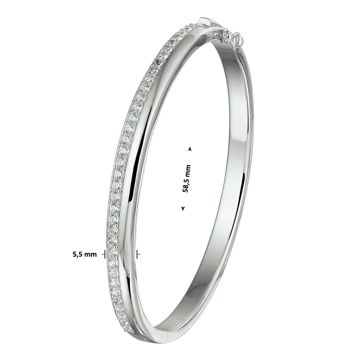 bangle scharnier zirkonia 5,5 x 58,5 mm zilver gerhodineerd