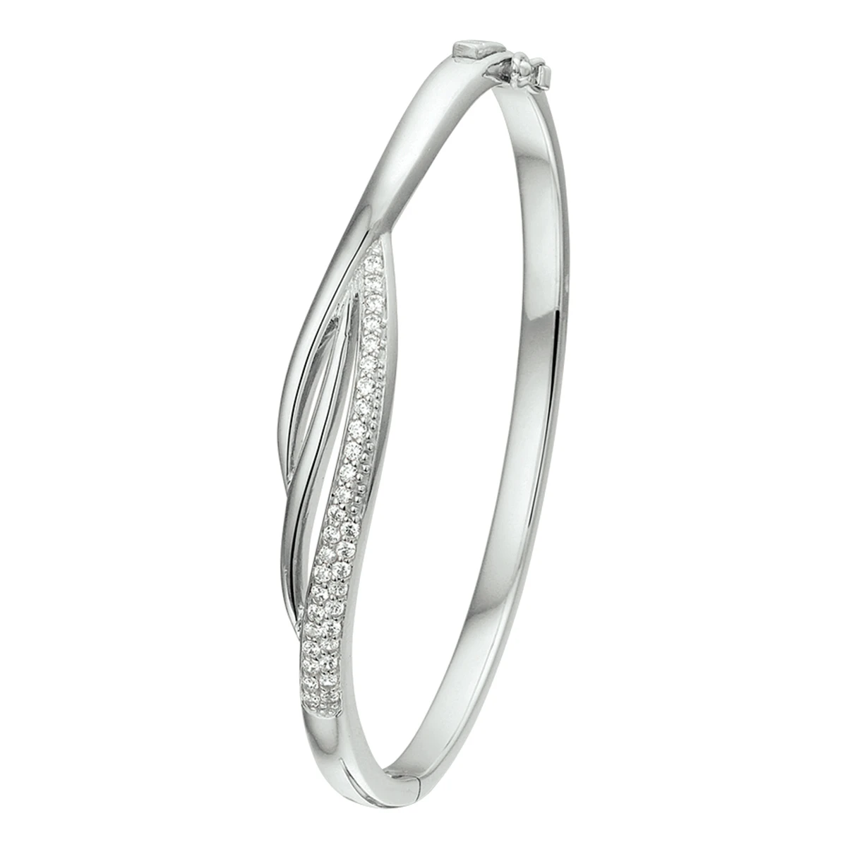 bangle scharnier zirkonia 9 x 60 mm zilver gerhodineerd