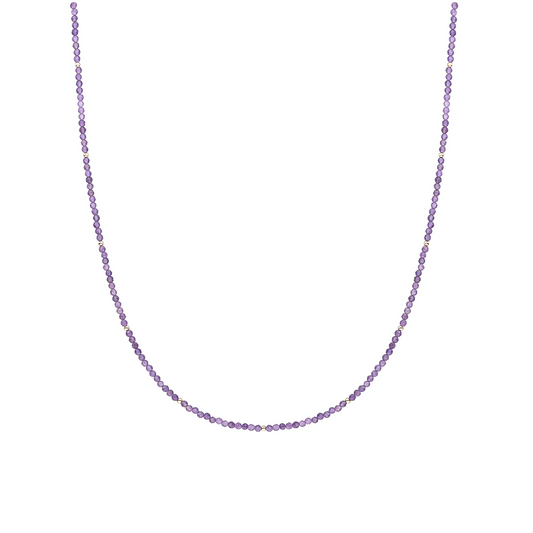 Beaded Necklace | 2mm Amethyst Gold - 42cm +2cm