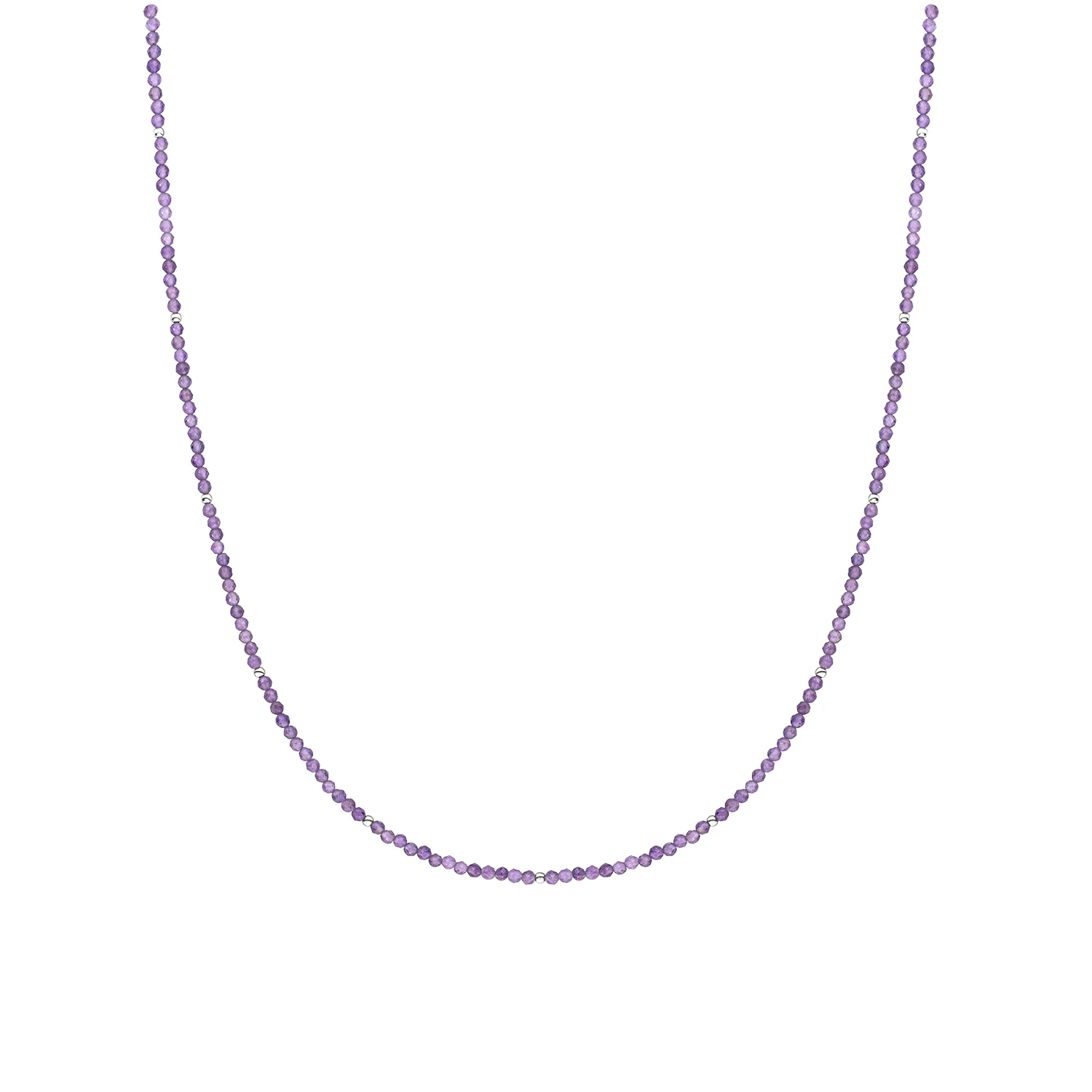Beaded Necklace | 2mm Amethyst Silver - 42cm +2cm