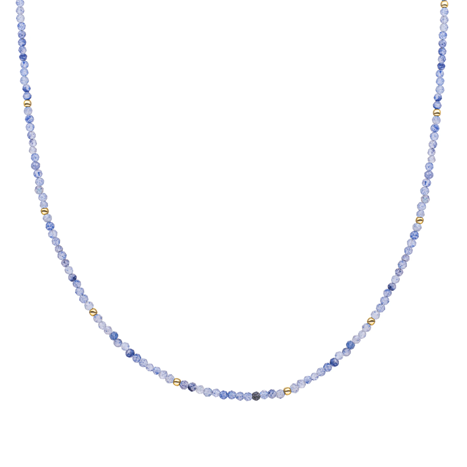 Beaded Necklace | 2mm Blue Aventurine  Gold - 42cm +2cm