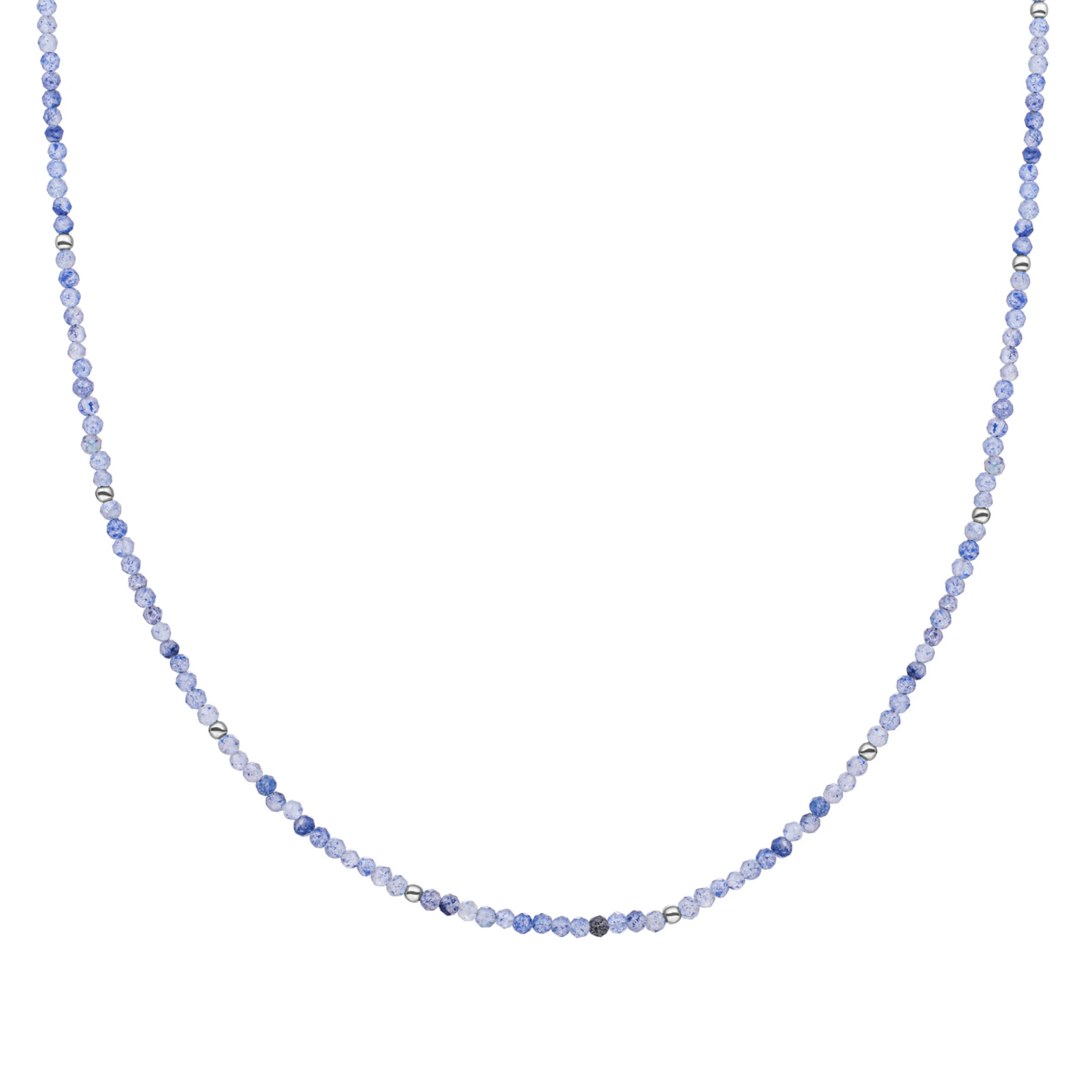 Beaded Necklace | 2mm Blue Aventurine  Silver - 42cm +2cm