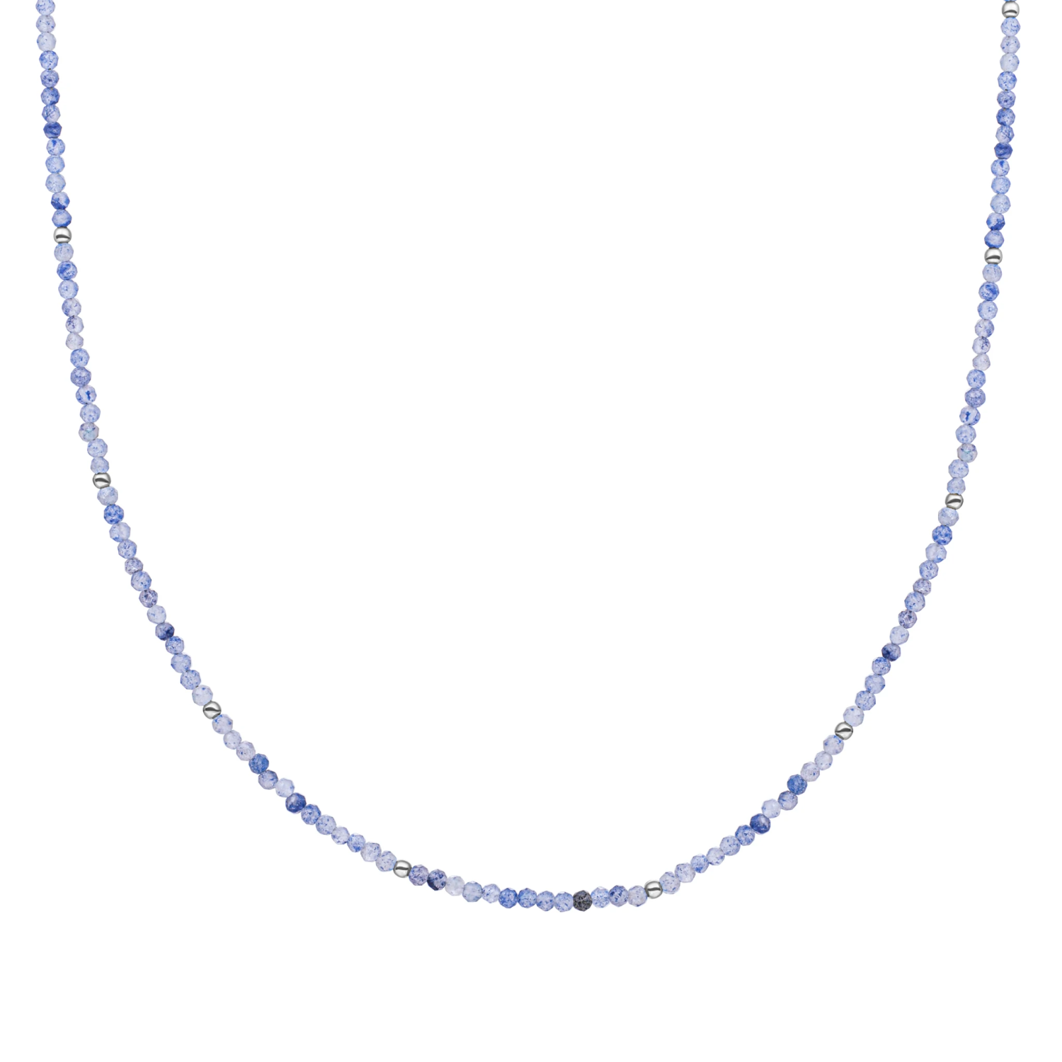 Beaded Necklace | 2mm Blue Aventurine  Silver - 42cm +2cm
