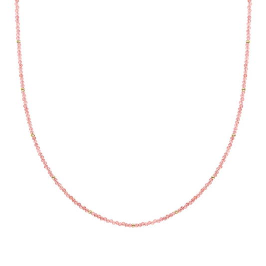 Beaded Necklace | 2mm Cherry Quartz  Gold - 42cm +2cm