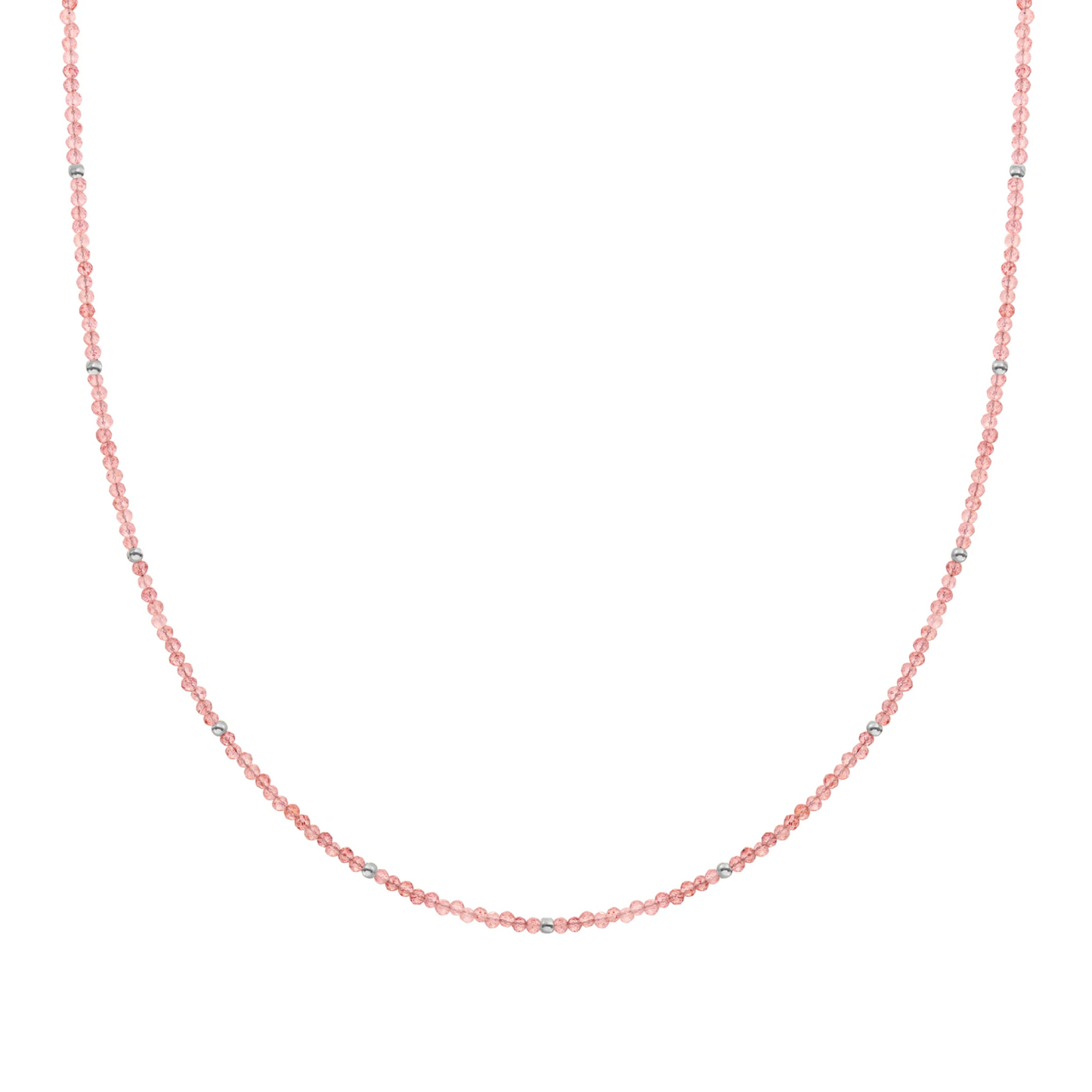 Beaded Necklace | 2mm Cherry Quartz  Silver - 42cm +2cm