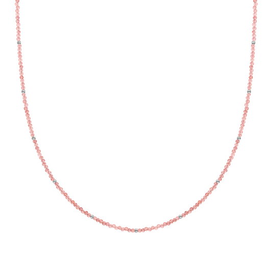 Beaded Necklace | 2mm Cherry Quartz  Silver - 42cm +2cm
