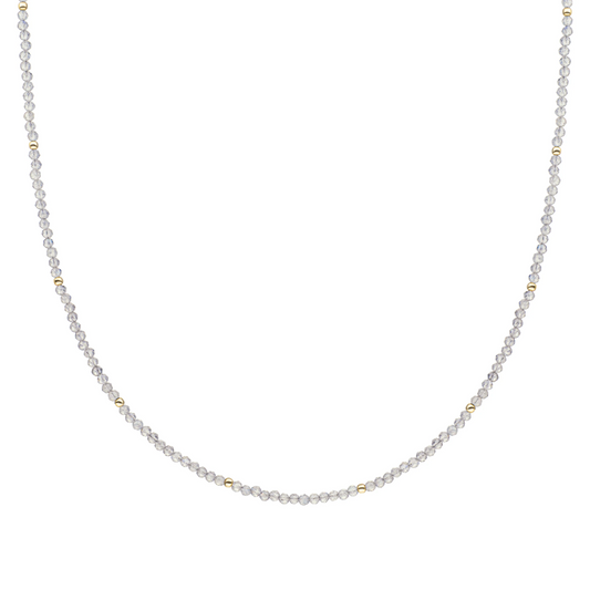 Beaded Necklace | 2mm Labradorite  Gold - 42cm +2cm