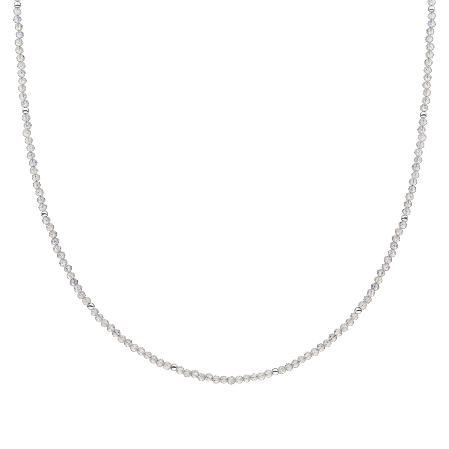 Beaded Necklace | 2mm Labradorite  Silver - 42cm +2cm