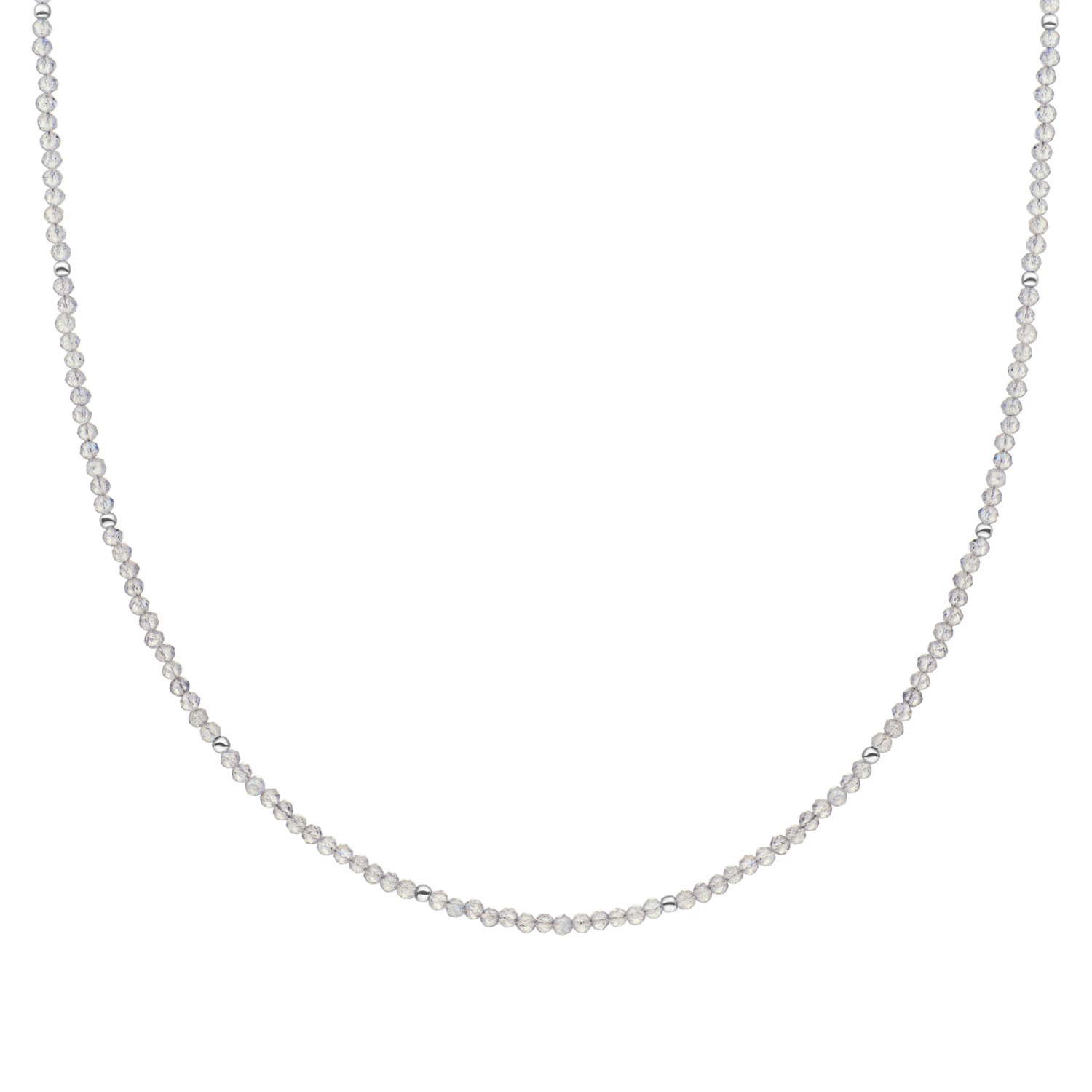 Beaded Necklace | 2mm Labradorite  Silver - 42cm +2cm