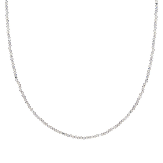 Beaded Necklace | 2mm Labradorite  Silver - 42cm +2cm