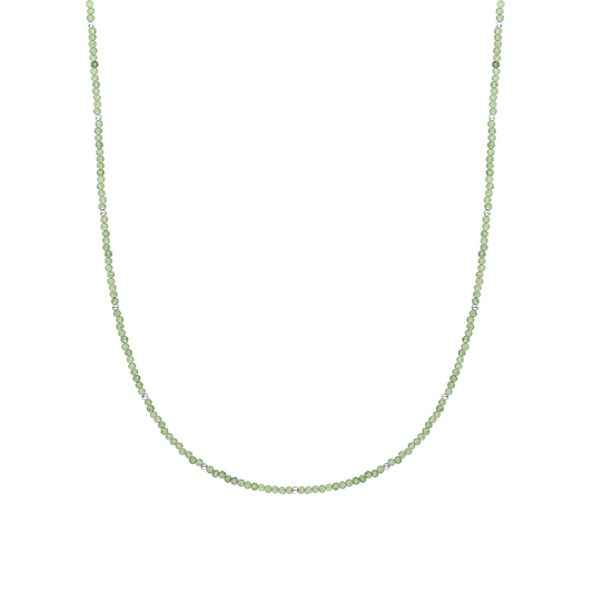 Beaded Necklace | 2mm Lime Jade Silver - 42cm +2cm