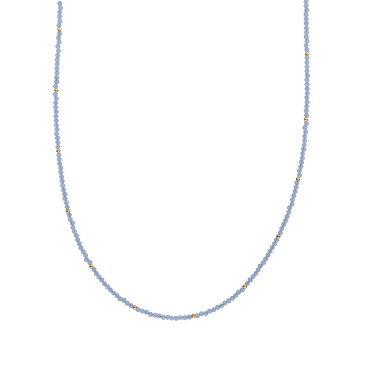Beaded Necklace | 2mm Milky Blue Jade Gold - 42cm +2cm