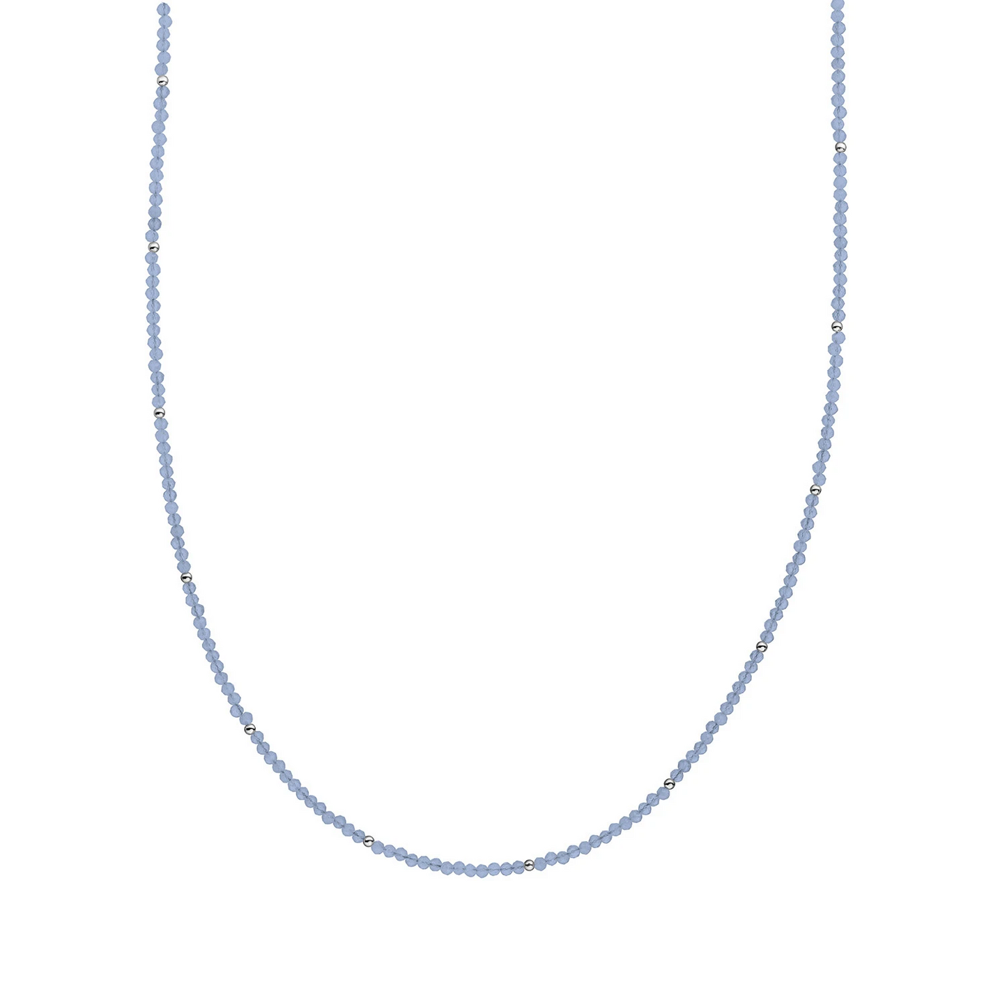 Beaded Necklace | 2mm Milky Blue Jade Silver - 42cm +2cm
