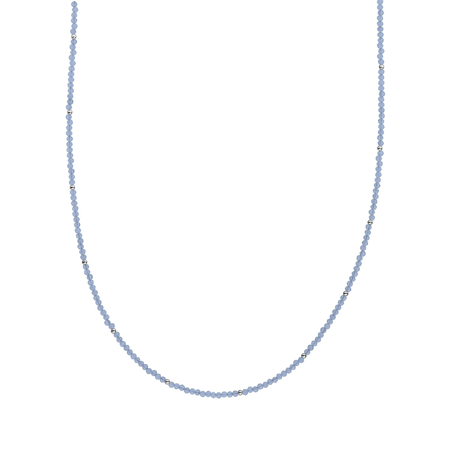 Beaded Necklace | 2mm Milky Blue Jade Silver - 42cm +2cm