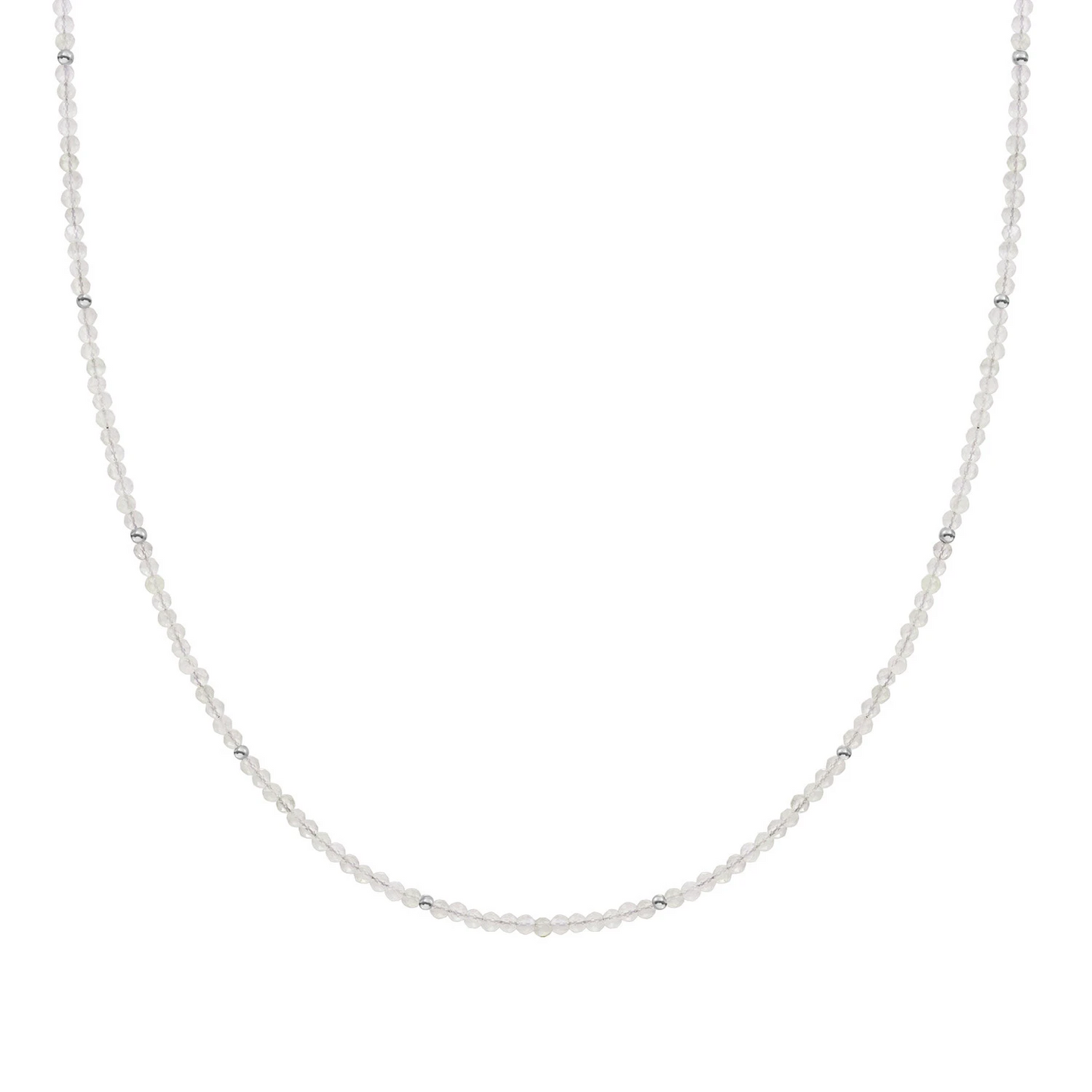 Beaded Necklace | 2mm Moonstone  Silver - 42cm +2cm - NLK04S-G54