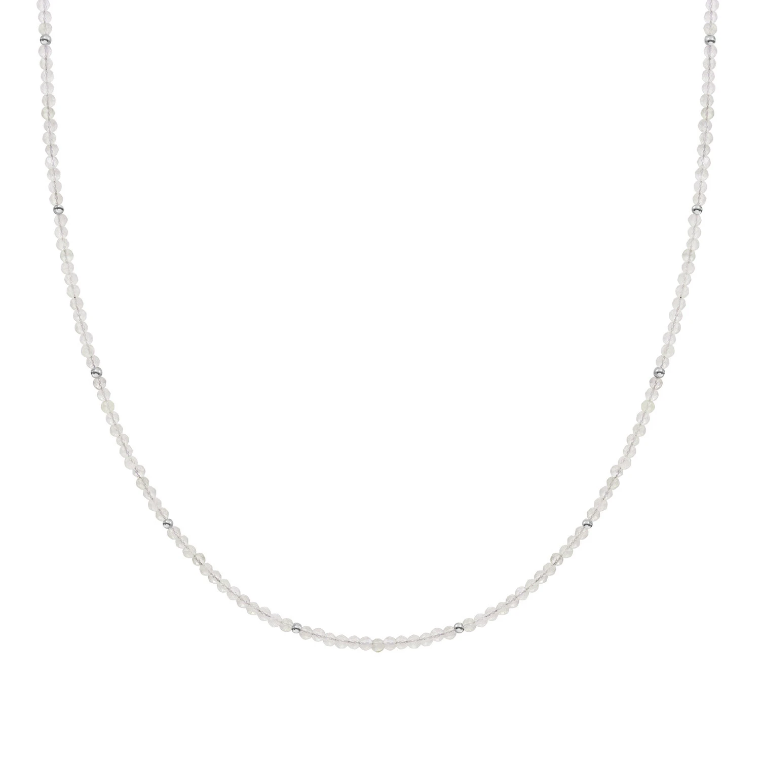 Beaded Necklace | 2mm Moonstone  Silver - 42cm +2cm - NLK04S-G54
