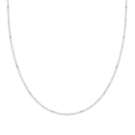Beaded Necklace | 2mm Moonstone  Silver - 42cm +2cm