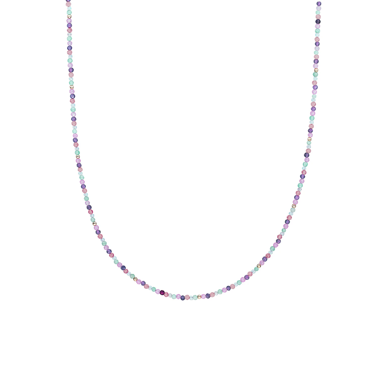 Beaded Necklace | 2mm Multi Gem Gold - 42cm +2cm
