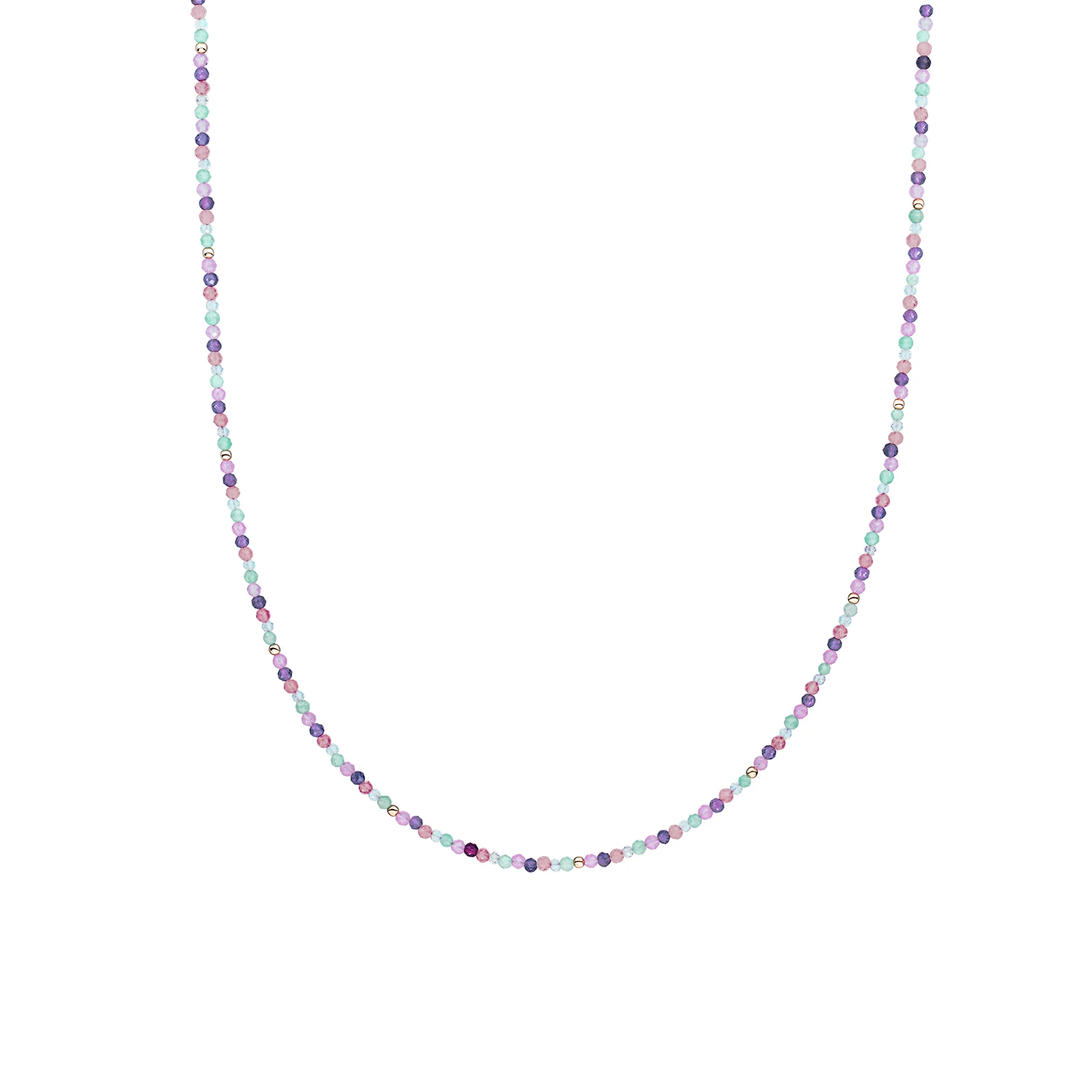 Beaded Necklace | 2mm Multi Gem Gold - 42cm +2cm