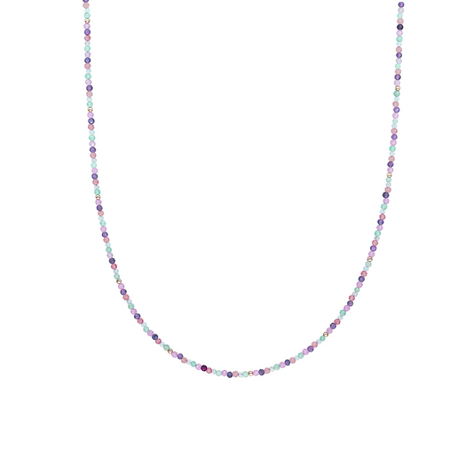 Beaded Necklace | 2mm Multi Gem Gold - 42cm +2cm
