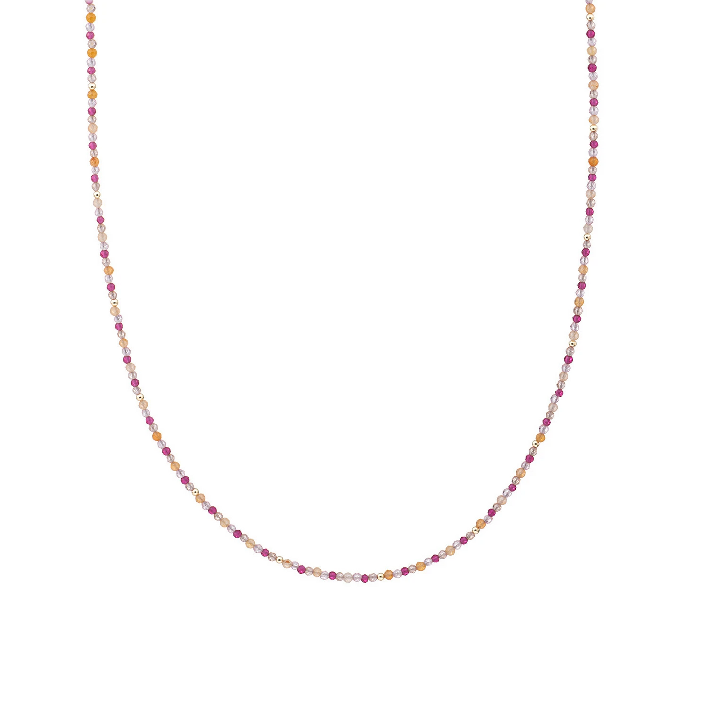 Beaded Necklace | 2mm Multi Gem Gold - 42cm +2cm