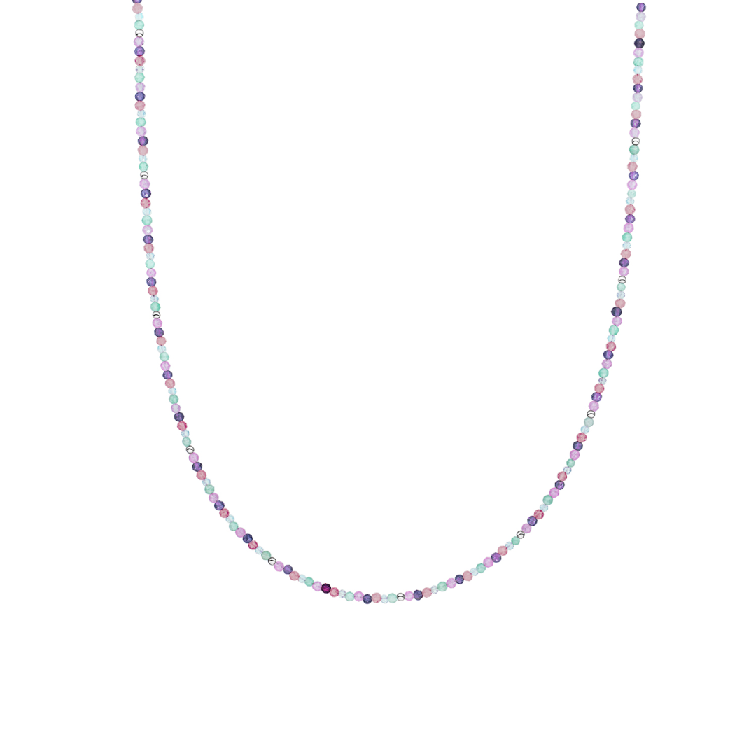 Beaded Necklace | 2mm Multi Gem Silver - 42cm +2cm